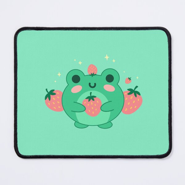 Item preview, Cute Kawaii Frog in Strawberry Hat: Chubby Anime Toad Retro Japanese Aesthetics and Edgy Kidcore Art in 90s Neon Green designed and sold by MinistryOfFrogs.