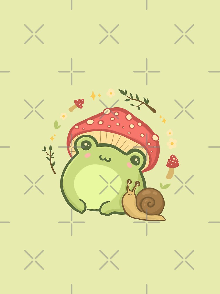 Cute Kawaii Frog with Toadstool Mushroom Hat and Snail: Cottagecore  Aesthetic Love Pet Bandana for Sale by MinistryOfFrogs