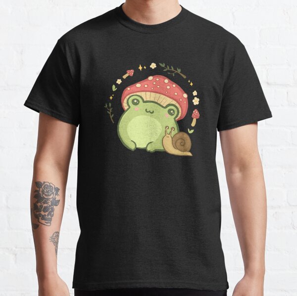 Cute Kawaii Frog with Toadstool Mushroom Hat and Snail: Cottagecore Aesthetic Love Classic T-Shirt