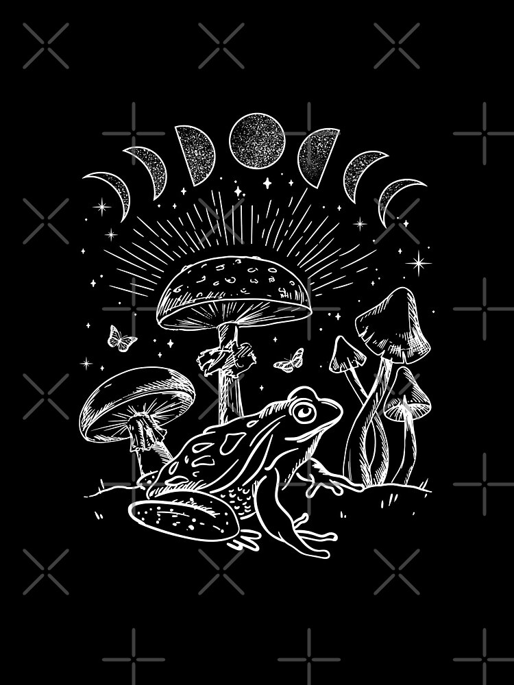 Frog Under Mushroom Dark Academia Cottagecore Aesthetic Goth Mystical - Edgy Alternative Look - Fungi Butterfly Toad In Forest Themed Psychedelic Nature - Gardencore Witchy Vibes by MinistryOfFrogs