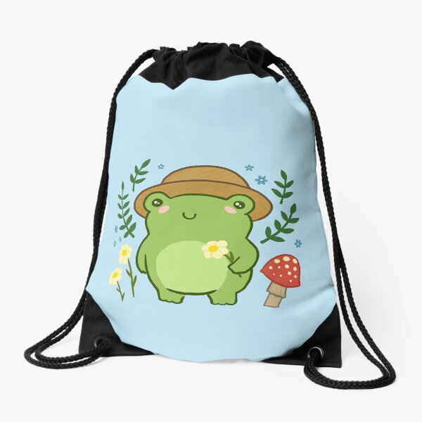 Item preview, Kawaii Aesthetic Green Frog with Gardener Hat: Funny Cottagecore Froggy, Nature Illustration with Mushroom Flower Blossoms designed and sold by MinistryOfFrogs.