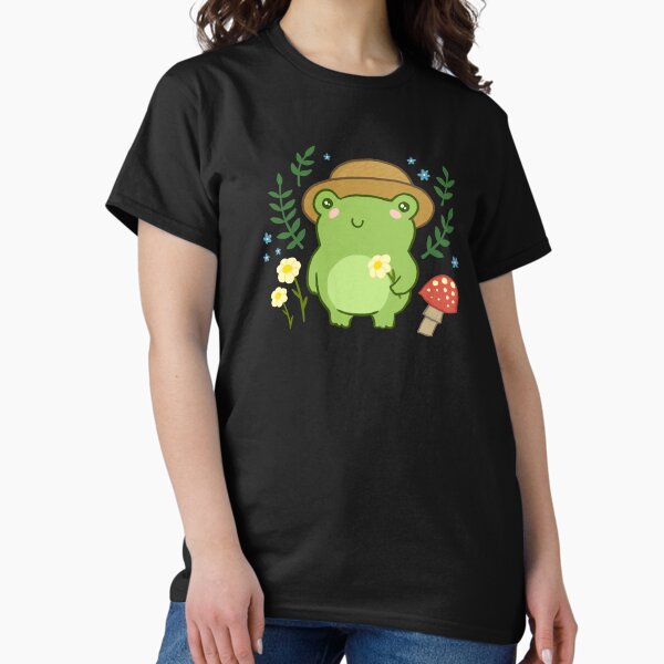 Item preview, Kawaii Aesthetic Green Frog with Gardener Hat: Funny Cottagecore Froggy, Nature Illustration with Mushroom Flower Blossoms designed and sold by MinistryOfFrogs.