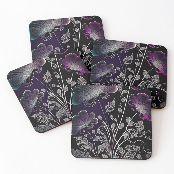 Item preview, "Kali" - Luxury Flowers Abstract Pattern in Gold, Silver, Purple, Black designed and sold by HiArtify ❤️.