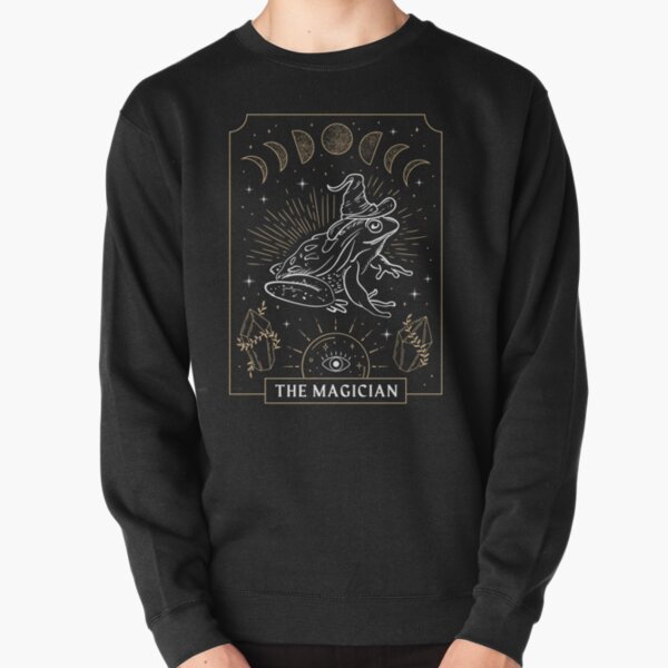 Frog Wizard Hat Moon Dark Academia Aesthetic Cottagecore Magician Tarot - Gremlincore Grunge Fairycore Froggy - Magical Fantasy Goth Occult Witch - Witchy Gothic Costume Pullover Sweatshirt