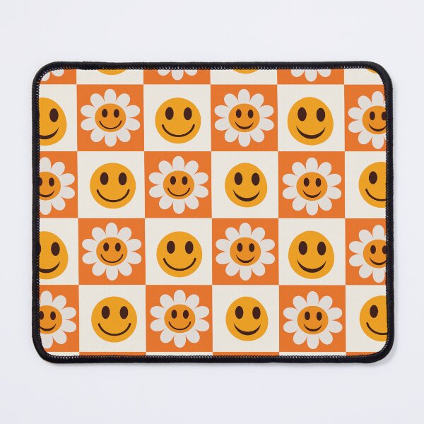 Item preview, Checkered Smiling flowers and Happy faces on orange and white squares designed and sold by Yasminepatterns .