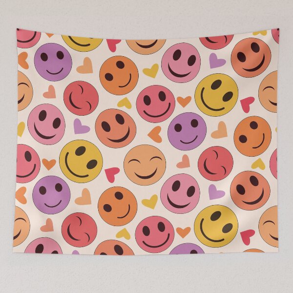 Item preview, Colorful Happy smiling faces with hearts pattern  designed and sold by Yasminepatterns .