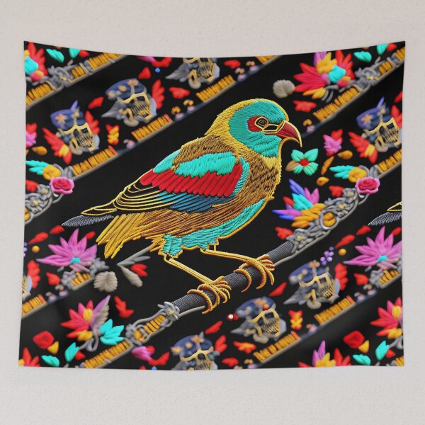 Item preview, Everybirdy golder birds pattern embroidered 04_S60 designed and sold by CreArtorium.