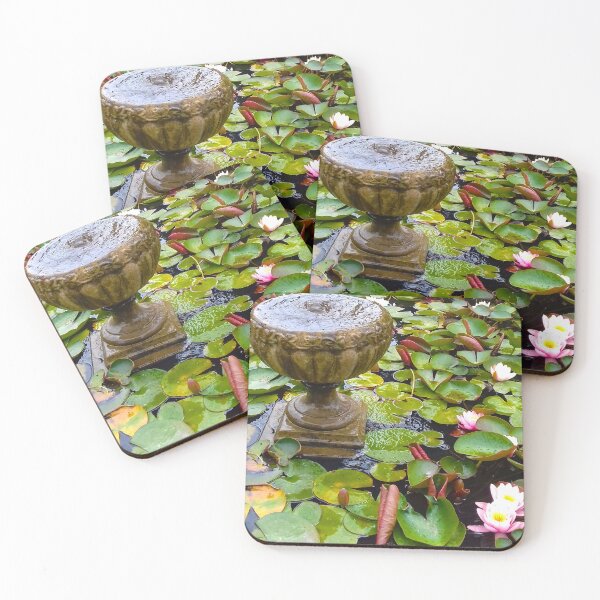 Item preview, Bird bath water fountain in pond surrounded by water lilies. designed and sold by claireseyeview.