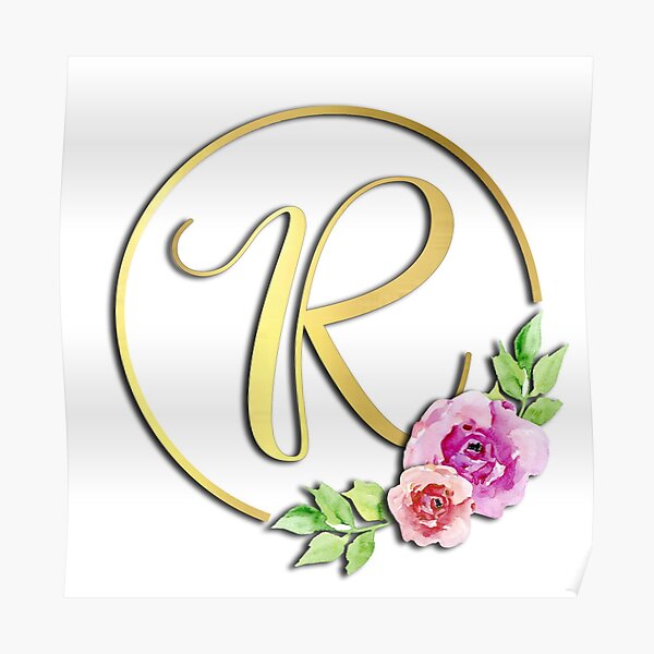Initial R Letter Cat Rose Flowers Watercolor Monogram - R T-Shirt