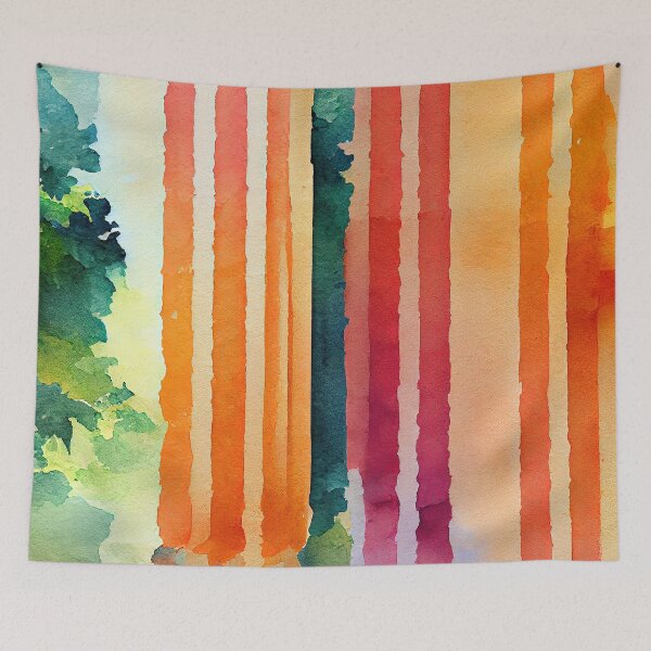 Item preview, Water colored with Orange Stripes and Green Trees Patterns designed and sold by Fitbys.