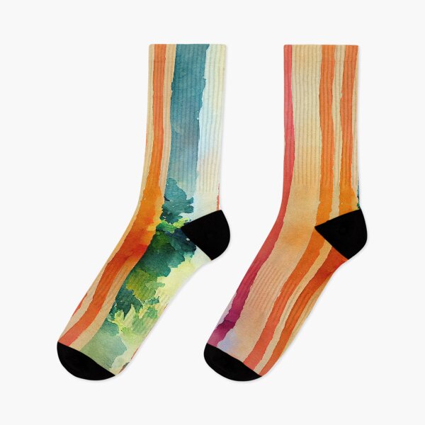 Item preview, Water colored with Orange Stripes and Green Trees Patterns designed and sold by Fitbys.
