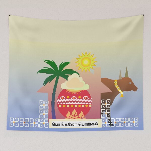Item preview, Happy pongal 2023 Tamil modern design blue designed and sold by Bakkia.
