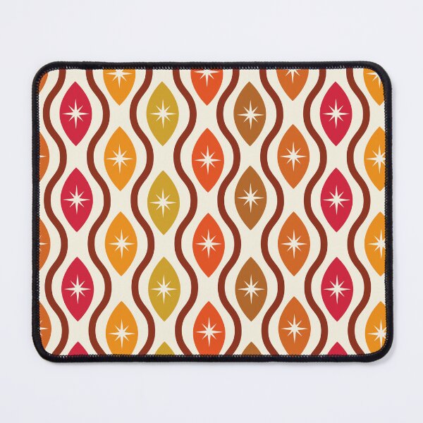 Item preview, Mid Century retro stars  on oval ogee pattern in orange, brown and red  designed and sold by Yasminepatterns .