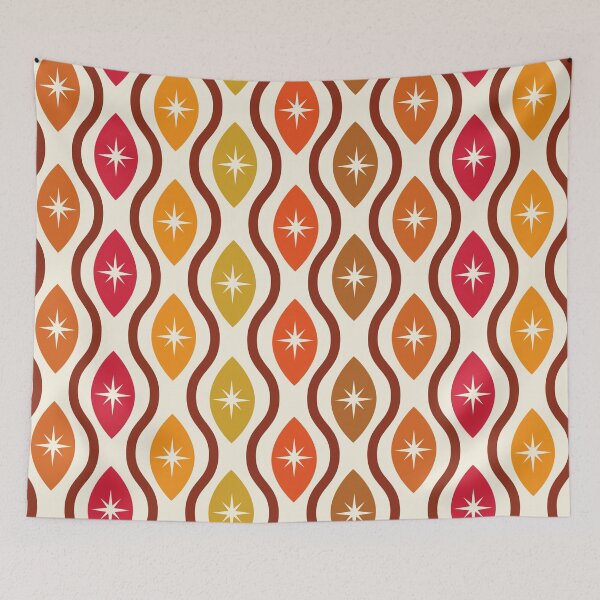 Item preview, Mid Century retro stars  on oval ogee pattern in orange, brown and red  designed and sold by Yasminepatterns .