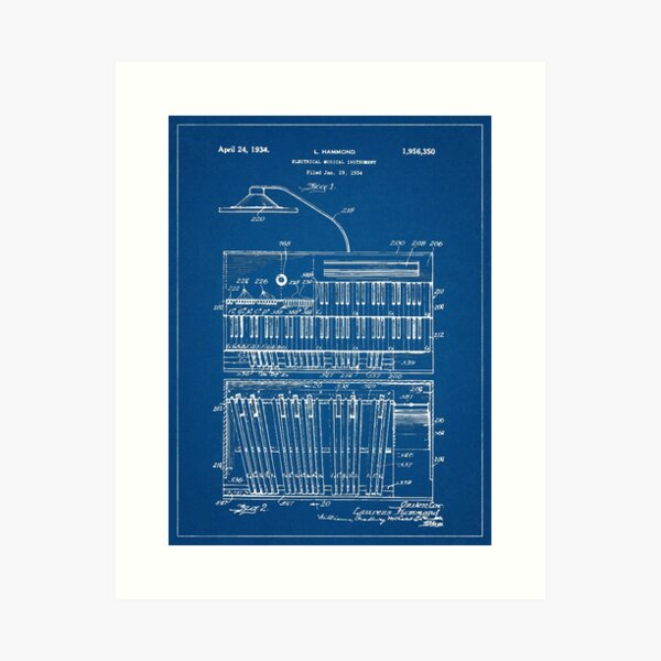 Item preview, 1934 Hammond Organ Retro Blueprint Art designed and sold by Michael Kessel.