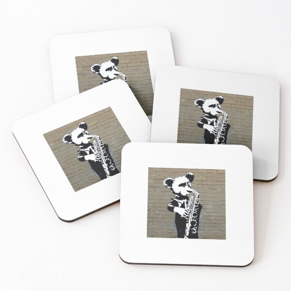Item preview, Musician Teddy Bear playing drums | Banksy-inspired original street art stencil mural designed and sold by ArtworkbyEmmy.