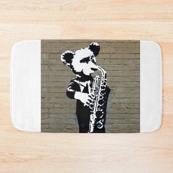 Item preview, Musician Teddy Bear playing drums | Banksy-inspired original street art stencil mural designed and sold by ArtworkbyEmmy.