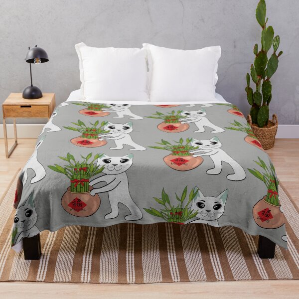 Item preview, Chinese New Year Lucky Bamboo_White Cat_bg1 designed and sold by Mimi Huang.