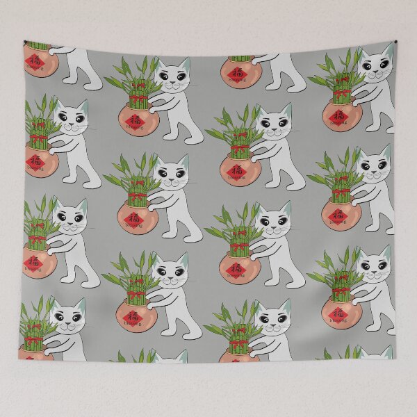 Item preview, Chinese New Year Lucky Bamboo_White Cat_bg1 designed and sold by Mimi Huang.