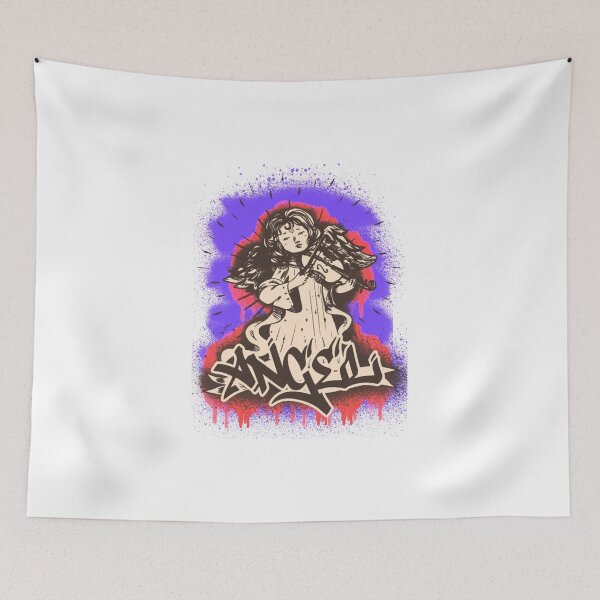 Item preview, Angel with violin music instrument graffiti designed and sold by Halabe art.