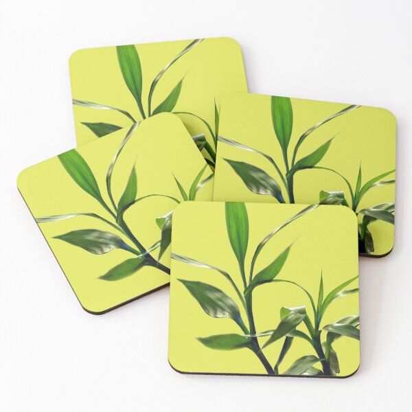 Item preview, Green lucky bamboo leaves in yellow  background. designed and sold by naturematters.