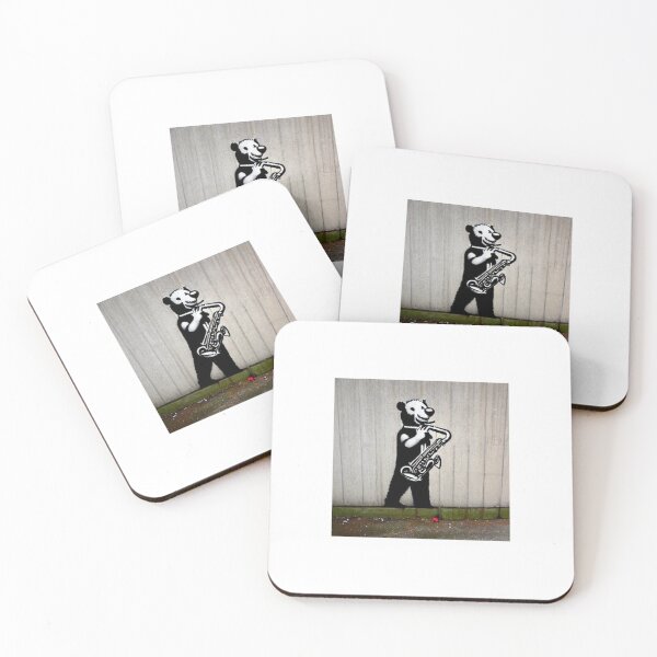 Item preview, Musician Teddy Bear playing drums | Banksy-inspired original street art stencil mural designed and sold by ArtworkbyEmmy.