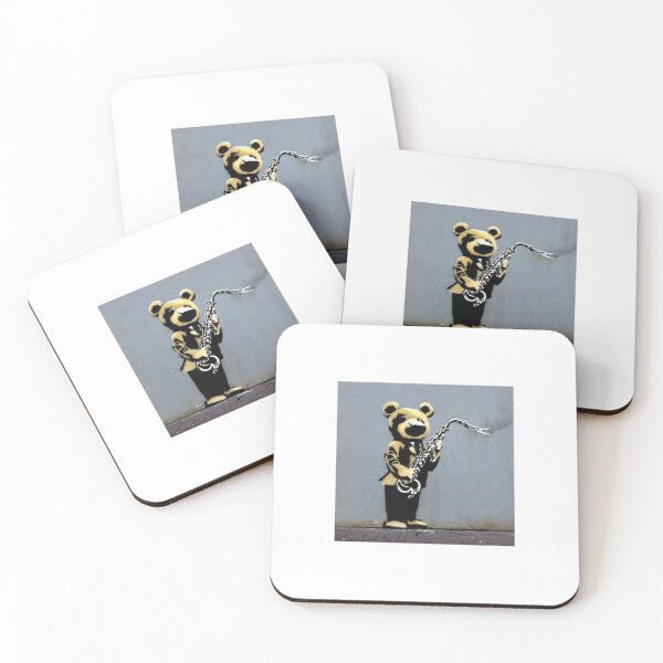 Item preview, Musician Teddy Bear playing drums | Banksy-inspired original street art stencil mural designed and sold by ArtworkbyEmmy.