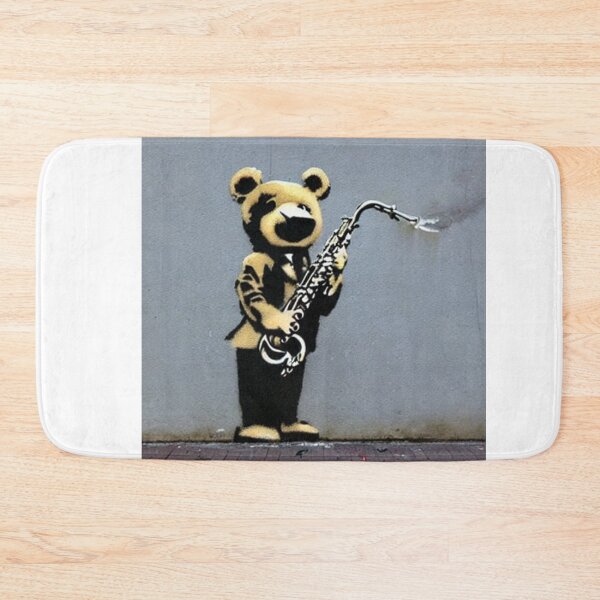 Item preview, Musician Teddy Bear playing drums | Banksy-inspired original street art stencil mural designed and sold by ArtworkbyEmmy.