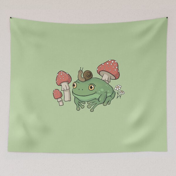 Item preview, Frog with Snail Hat in Mushroom Forest: Cottagecore Aesthetic Toad, Goblincore Fairy Grunge, Toadstool Fungi Theme, Trippy Witchy Emo Style designed and sold by MinistryOfFrogs.