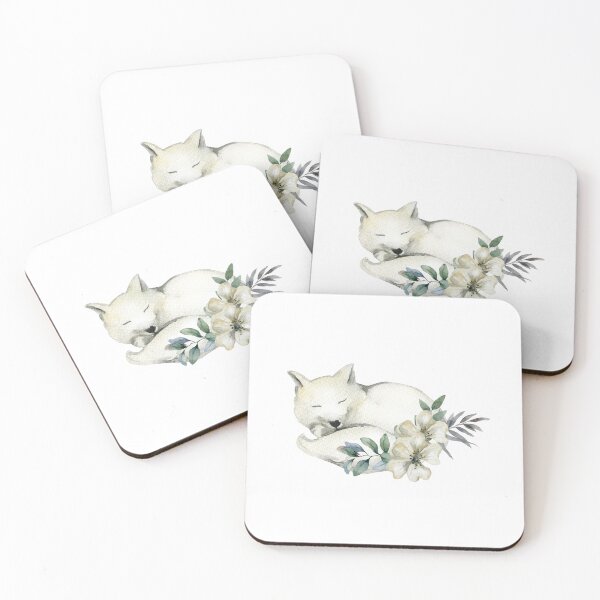 Item preview, Fox and Floral Watercolor, Artic Fox Animal, Cute White Fox Sleeping  designed and sold by Flowerartlovers.