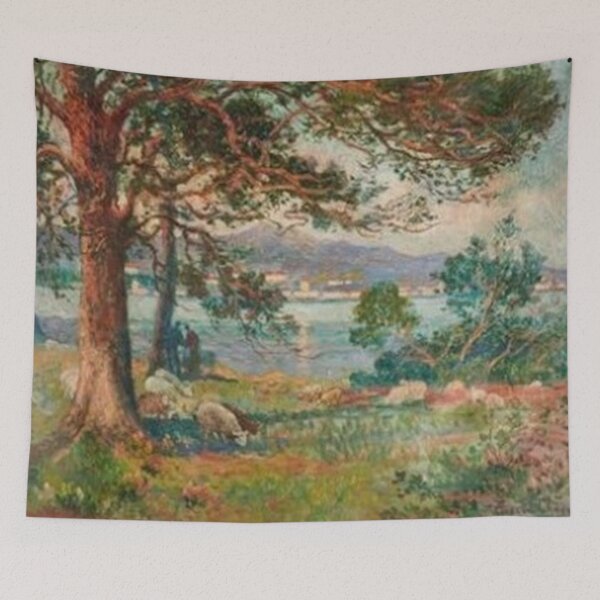 Item preview, Sheep on a River Bank in Normandy by Eugene Chigot designed and sold by tomorrowsart.
