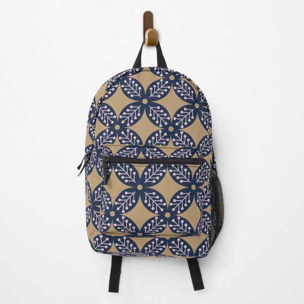 Item preview, Flowers and leaves geometric pattern- blue, pink and ocher designed and sold by IlustraDeni.