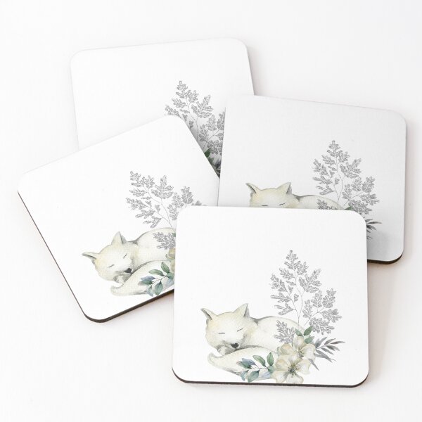 Item preview, Fox and Floral Watercolor, Artic Fox Animal, Cute White Fox Sleeping  designed and sold by Flowerartlovers.