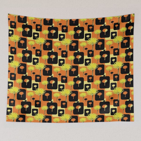 Item preview, Mod Dandelions with Black on Orange Repeat 5748 designed and sold by Art in My Loft.