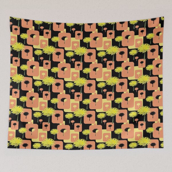 Item preview, Mod Dandelions with Soft Orange on Black Repeat 5748 designed and sold by Art in My Loft.