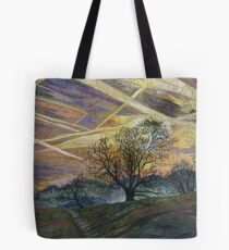 Sky Trails - Dawn Landscape Embroidery - Textile Art Tote Bag