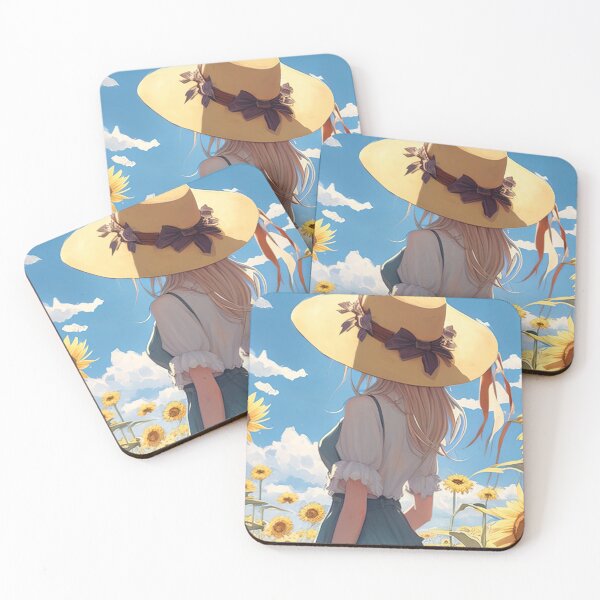 Item preview, Anime girl with a straw hat in a sunflower field designed and sold by RK - Shop.