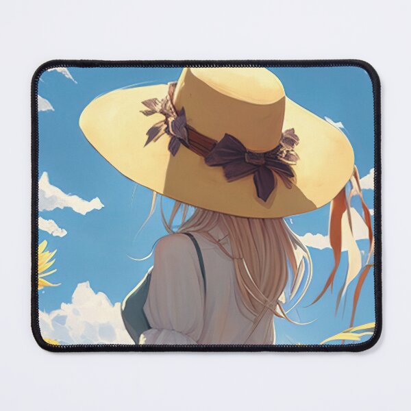 Anime girl with a straw hat in a sunflower field Tote Bag for