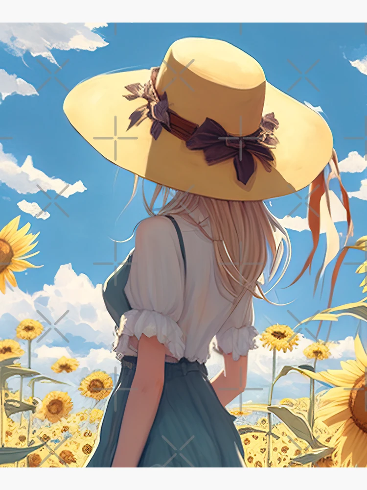 Beautiful girl, Straw hat, Sunflower, Blue sky, Just breathe