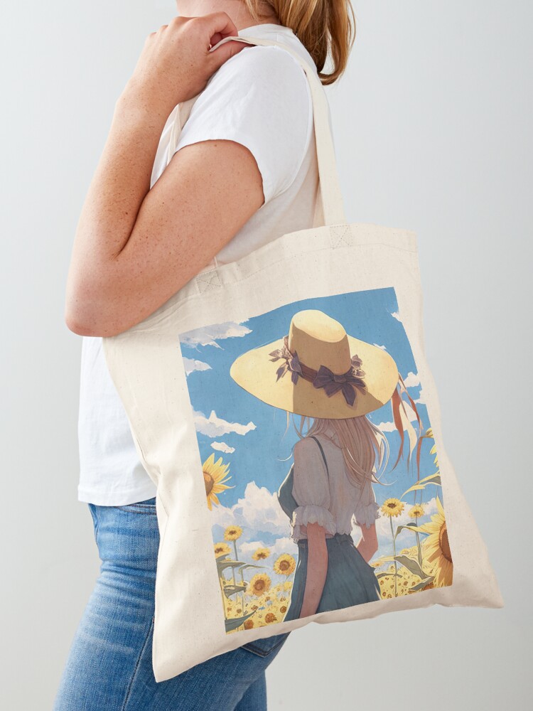 Anime girl with a straw hat in a sunflower field Poster for Sale by Remco  Kouw