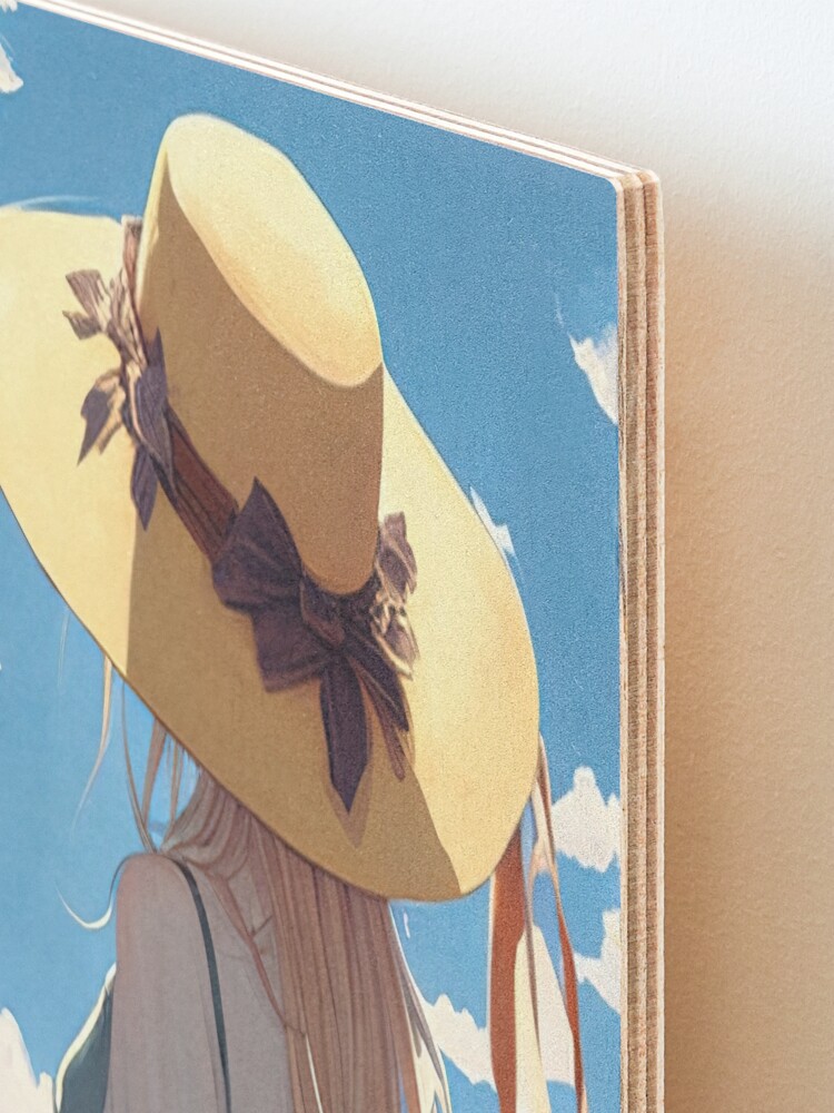 Anime girl with a straw hat in a sunflower field Poster for Sale