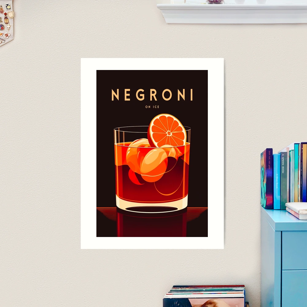 Poster Vintage Cocktail Negroni 50x75 Cm | Stampa Artistica Su Tela | Decorazione Per Bar, Casa, Ufficio