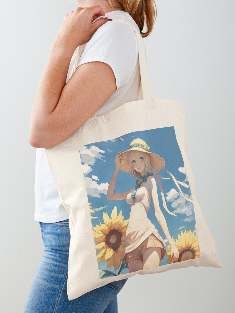 Shops Tote. Denim tote. Sunflowers tote bag. Summer bag