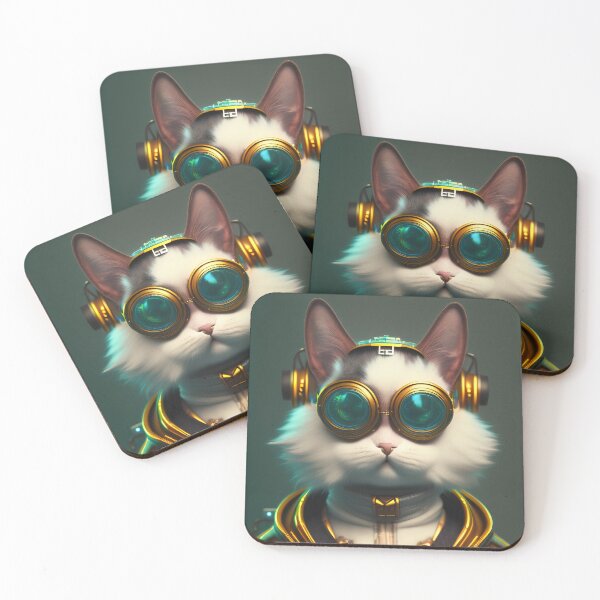 Item preview, white steampunk armored cat portrait wearing glasses  designed and sold by vishalraifx.