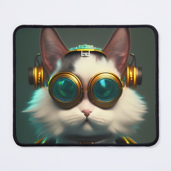 Item preview, white steampunk armored cat portrait wearing glasses designed and sold by vishalraifx.