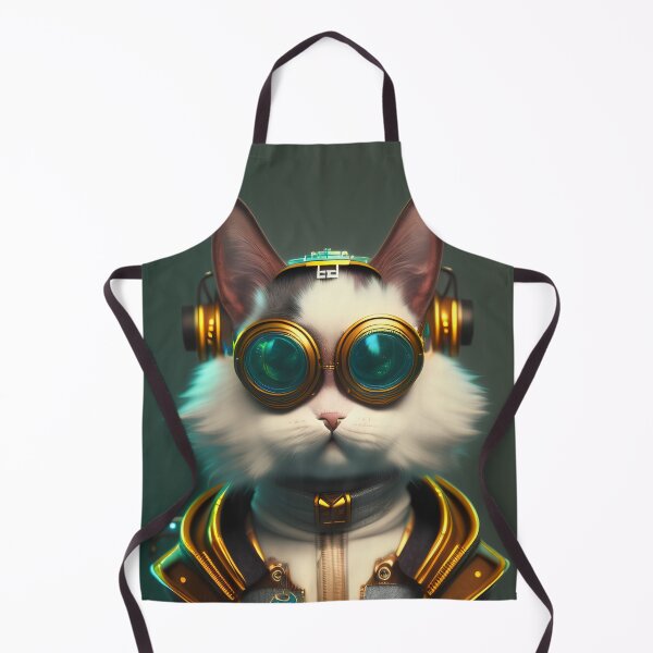 Item preview, white steampunk armored cat portrait wearing glasses designed and sold by vishalraifx.