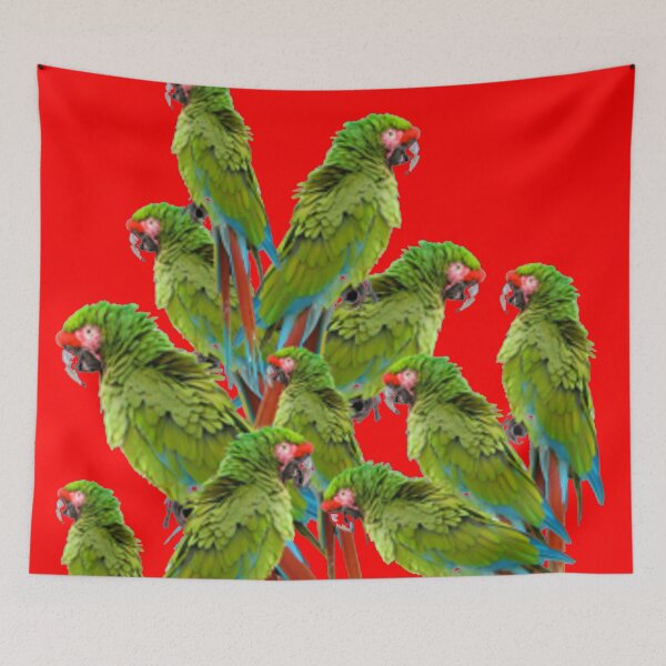 Item preview, GATHERING GREEN PARROT PATTERN RED ART designed and sold by sharlesart.