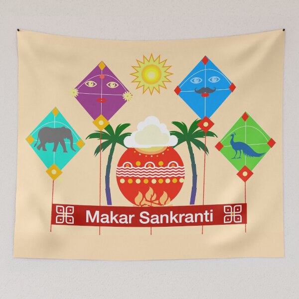 Item preview, Makar Sankranti 2023 modern design yellow designed and sold by Bakkia.