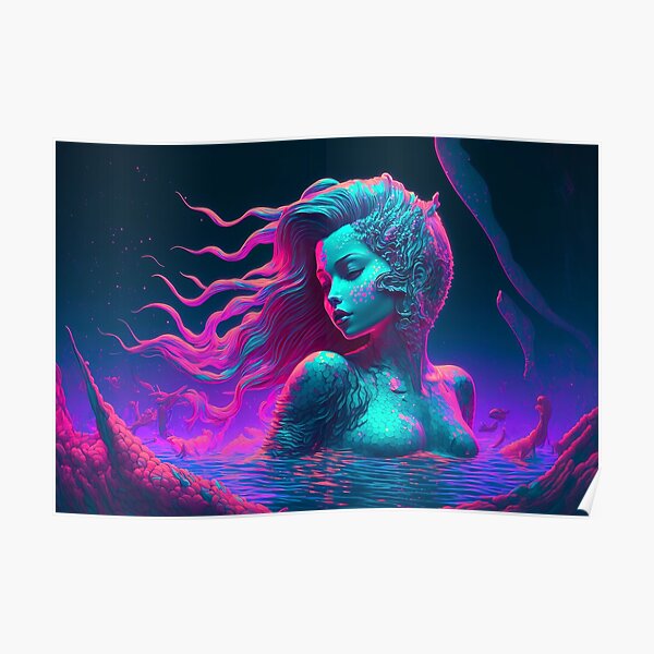 Greek Goddess Mythology Vibrant Color Magical Mermaid Art Poster