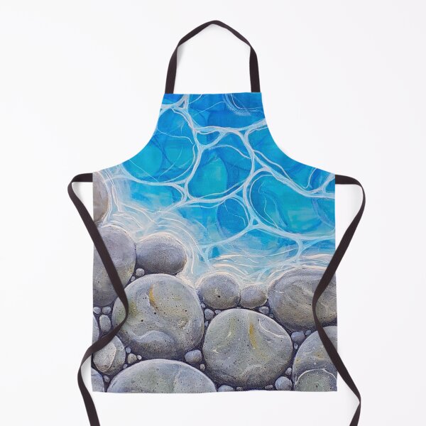 Item preview, Pebbles seaside - small rocks- hand painted acrylics sea waves sand summer blue sky ocean calm beautiful sunny weather -Blue flowers above fire - hand painted acrylics - Megalakaki Art©️ designed and sold by Megalakaki-Art.